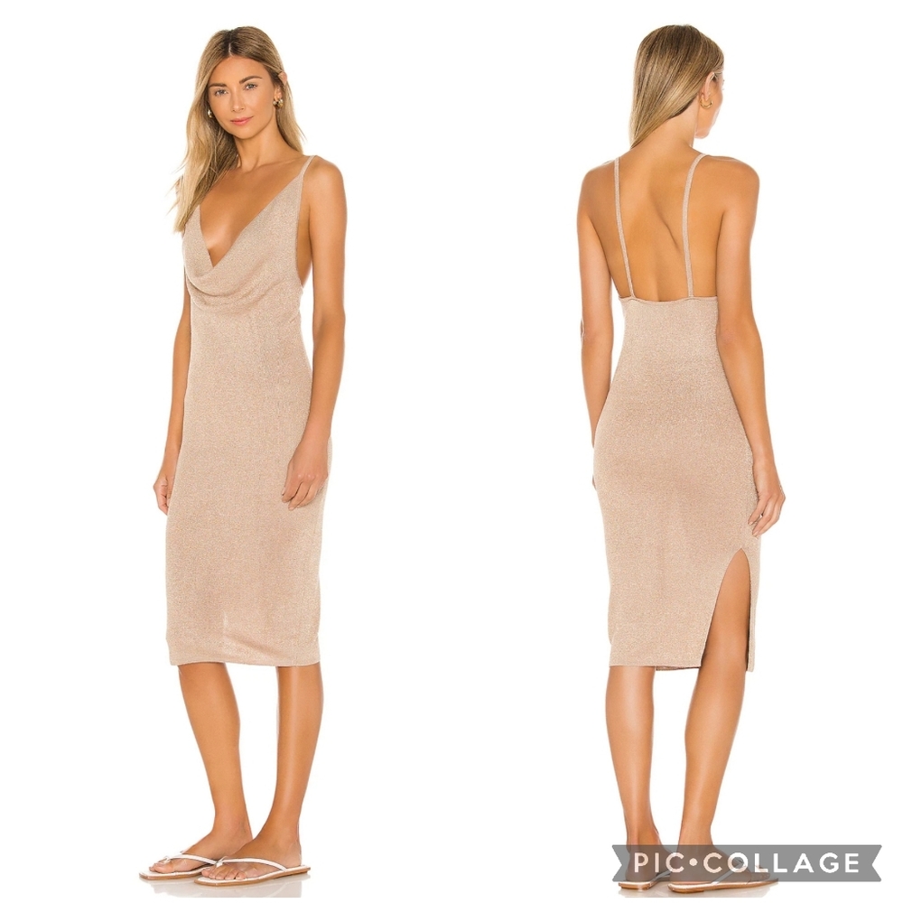 *Last Chance* Superdown Sabrina Knit Midi Dress Sparkly Gold Revolve